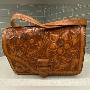 Vintage Handmade hand-tooled leather bag